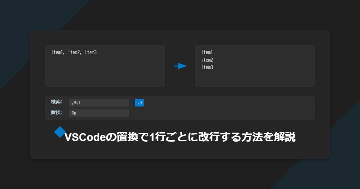 VSCodeの置換で1行ごとに改行する方法を解説